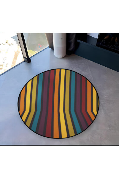 Rugs Modern Halı Mira Round Multicolored Lines Patterned Woven Base Modern De...