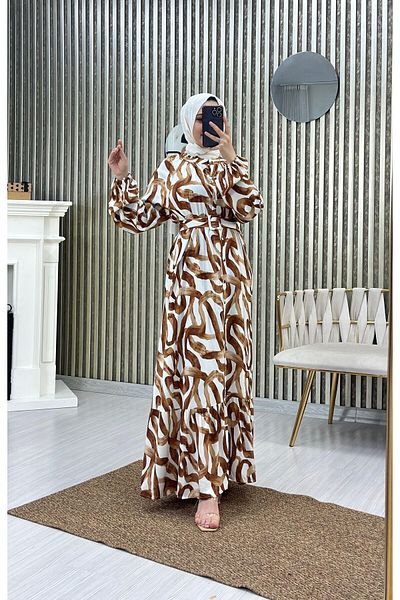 Moda Krash Wide Cut Rope Patterned Belted Dress