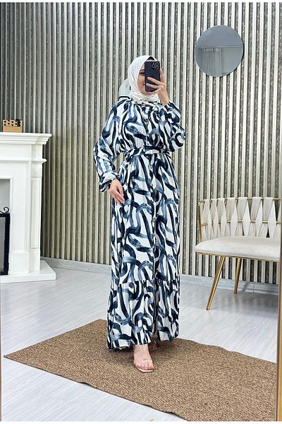 Moda Krash Wide Cut Rope Patterned Belted Dress