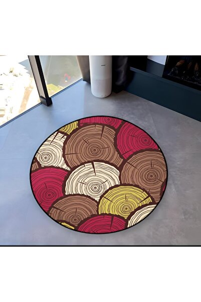 Rugs Modern Halı Mira Round Abstract Wood Look Brown Red Detailed Woven Base ...