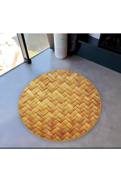 Rugs Modern Halı Mira Round Wicker Weave Look Woven Base Modern Decorative Ca...