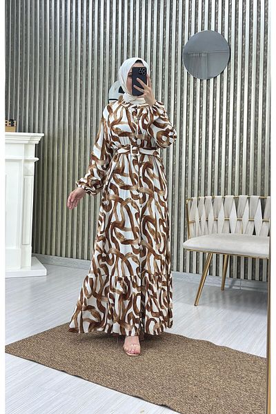 Moda Krash Wide Cut Rope Patterned Belted Dress