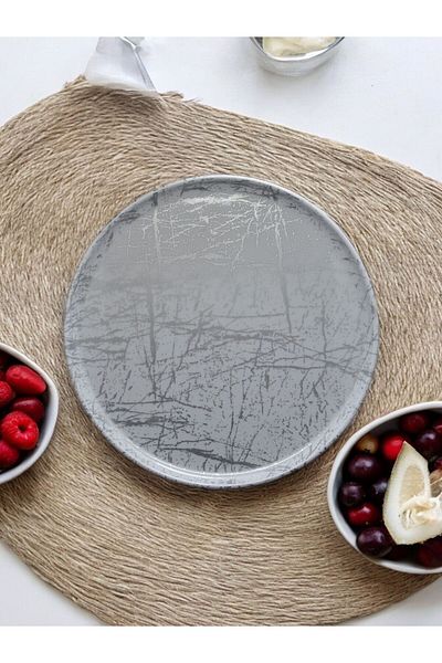Freya YANPA TICARET FREYA 32 CM MELAMIN ROUND TRAY SILVER TROPHY TRAY