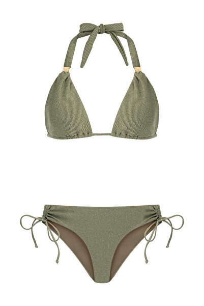 AQUELLA Set de bikini kaki cu sclipici triunghi lung