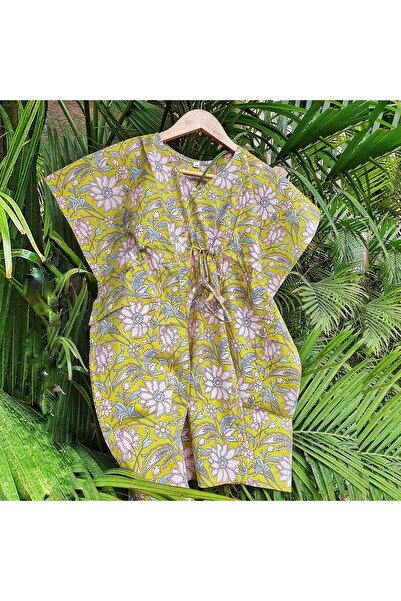 TURKINDIA Hardal Sarısı & Bebek Pembe Kaftan Elbise Pareo (1-3 Yaş)- Kız Çocuk