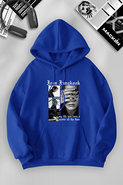 macklin Unisex Kadın Erkek Jeon Jungkook BTS Özel Tasarım Baskılı Kapşonlu Sw...