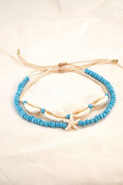 Chillin' Seashell and Starfish - Double Anklet Set with Adjustable Elevator