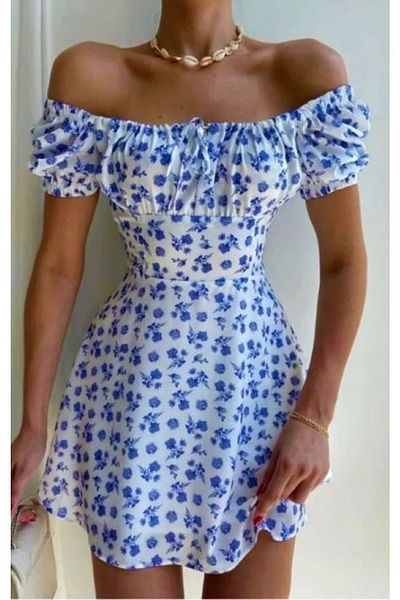 MOODMODA Rochie albă cu imprimeu floral mini cu cravată în față