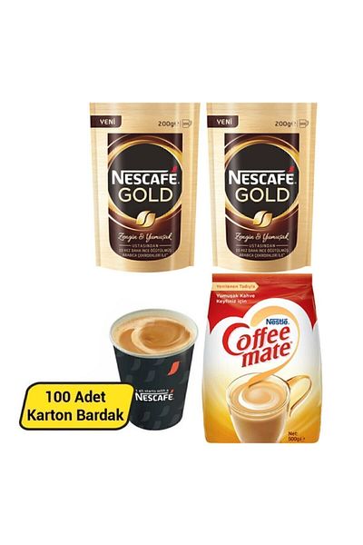 Nescafe Gold Instant Coffee - 200 Gr x 2 Pieces + Coffee Mate 500 Gr + 7 Oz Paper Cup