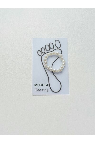 MÜGETA قطعتان من خاتم إصبع القدم من اللؤلؤ الأبيض من موغيتا