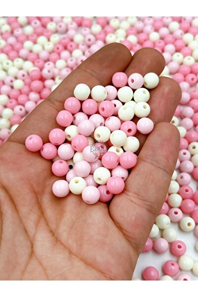 Ebruli Boncuk Mărgele acrilice combinate Lux de 8 mm 3 culori (roz-pudra roz-...