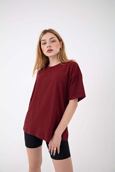 Mad&Calf Γυναικείο μπλουζάκι Basic Unprinted Plain Oversize Loose Loose Cut με διπλό μανίκι