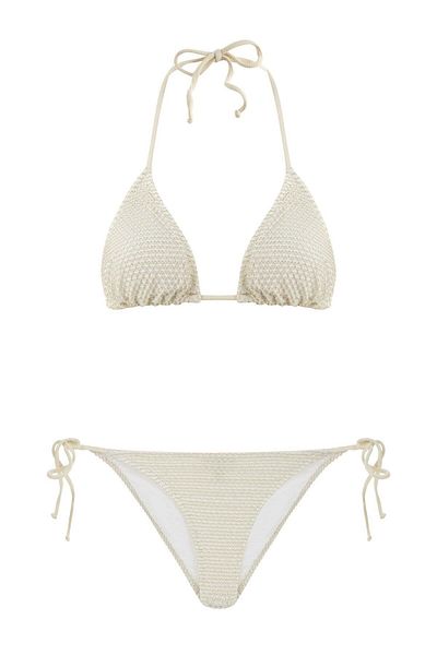 AQUELLA Triangle Bikini Set - Ecru Glitter Mesh