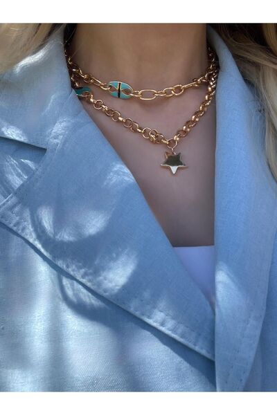 With Accessory Yıldız Detaylı Gold Tekli Zincir Kolye