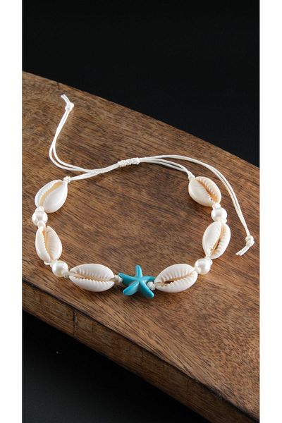 Chillin' Blue Starfish Pearl Beaded Anklet Bracelet - with Adjustable Elevator