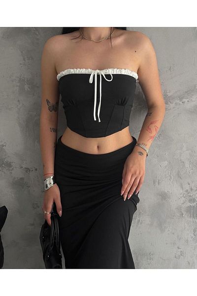 ALLEYTA Lizaa Vintage Lace and Corset Detail Crop