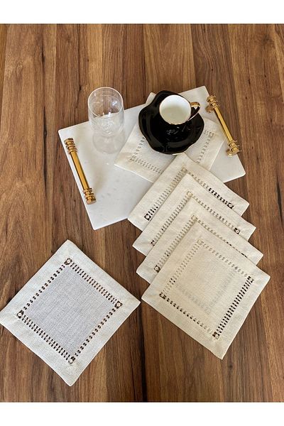 Nurhanhome 6 Pieces of Antique openwork handcrafted coffee side presentation cocktail napkin