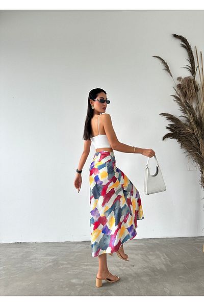 Fiori Maxi Length hosszú szatén szoknya elasztikus derékkal
