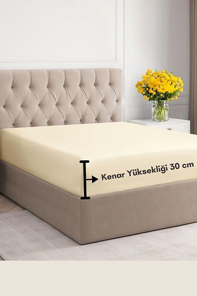 LATTE TEKSTİL Cream Colored 100% Cotton Combed Fabric Fitted Sheet Single-Double-King Size