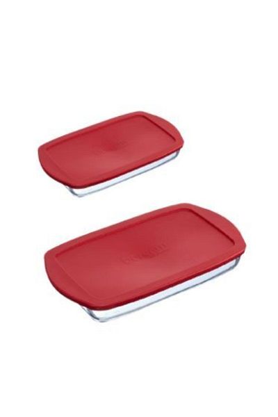 Paşabahçe Borcam Red Lid 2-Piece Rectangular Tray Storage Container