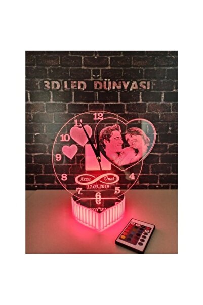 3D Hediye Dünyası Kız-erkek Arkadaşıma Saatli Özür Af Teşekkür Hediyesi 16 Renkli Kumandalı
