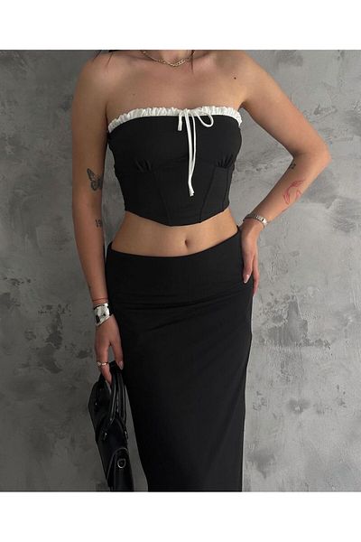 ALLEYTA Lizaa Vintage Lace and Corset Detail Crop