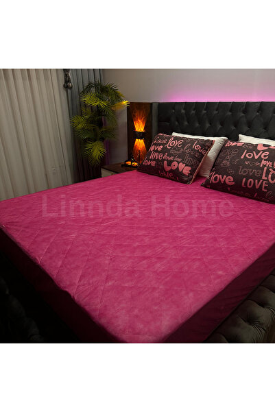 Linnda Home Çift Kişilik Renkli Alez Fuşya Kapitone Yatak Koruyucu Fitted Ale...