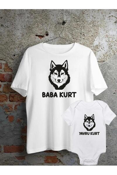 Massgai Zıbın Tasarımı Yavru Kurt Baba Kurt tricou - 2 piese Set combinat