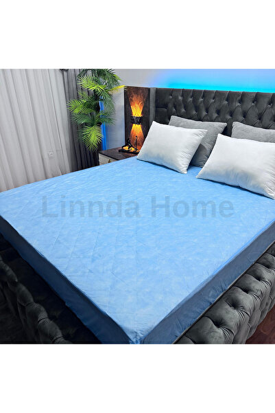 Linnda Home Синій капітоне-чохол на матрац - захисний чохол на двоспальне ліжко