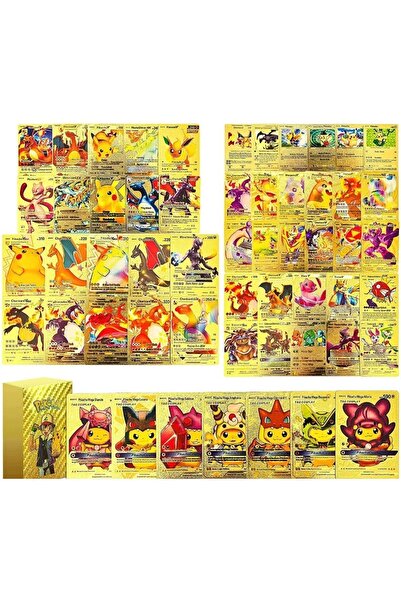 Genel Markalar Pokemon Gold Özel, Esnek Parlak Oyun Kartı 55 Adet Altın Kart