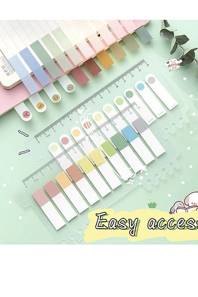 NaSaDAN 10 Colors Ruled Pastel Tones Square Sticky Transparent Postit Note Paper 200 Sheets