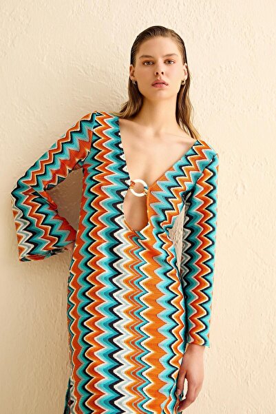 AQUELLA Colorful Knitwear Beach Dress with Ring Buckle Detail