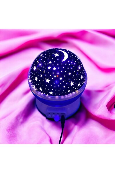 Genel Markalar Renkli Yıldızlı Dönen Gökyüzü Projeksiyon Gece Lambası, Dekoratif ve Masa Süsü