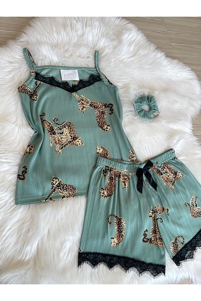 Pijamacs Set de pijama pantaloni scurți verzi cu model Pegasus