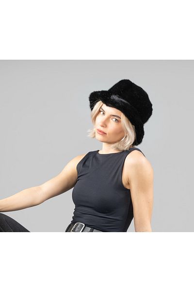 derikem Turtleneck Winter Plush Hat - Stylish Women's Bucket