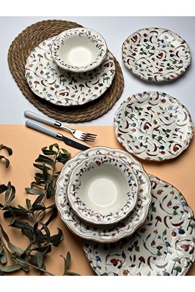 tabakevi TABAK EVİ Fulya Colorido Porselen Yemek Takımı 6 Kişilik 24 Parça