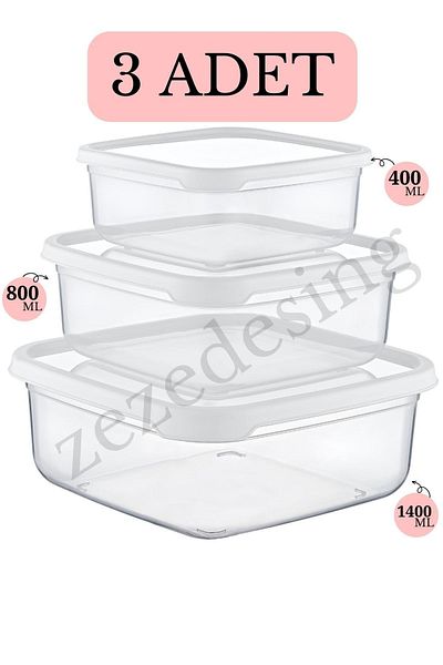 zezedesing Set of 3 Embox Square Food Storage Container (white) 400ml-800ml-1400ml