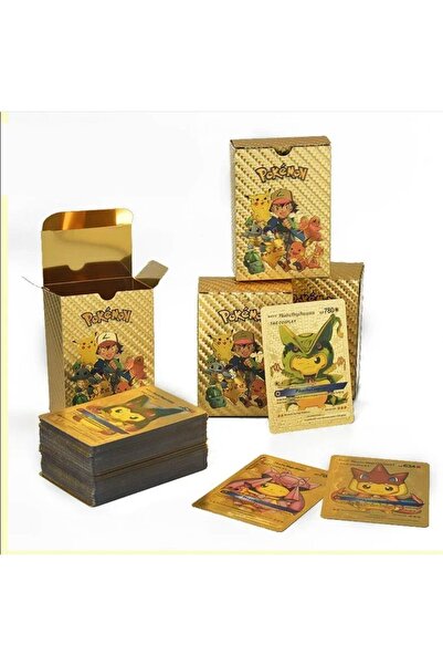 Genel Markalar Pokemon Gold Özel, Esnek Parlak Oyun Kartı 55 Adet Altın Kart