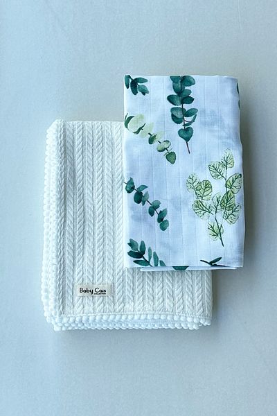 Baby Cais Collection Ecru Colored 100% Organic Muslin Baby Blanket and Blanket Set