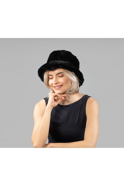 derikem Turtleneck Winter Plush Hat - Stylish Women's Bucket