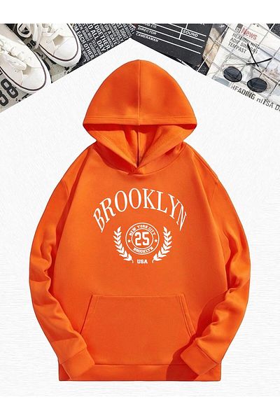 BENROMA Μπλούζα Brooklyn 25 με στάμπα πορτοκαλί με κουκούλα