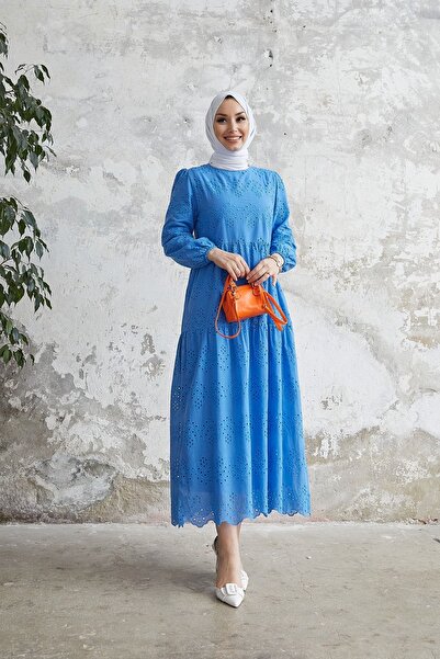 She Olive Φόρεμα Guipure Hijab-μπλε