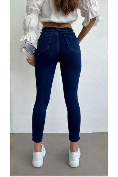 ModaDeniz Blugi skinny pentru slăbire albastru închis cu talie înaltă