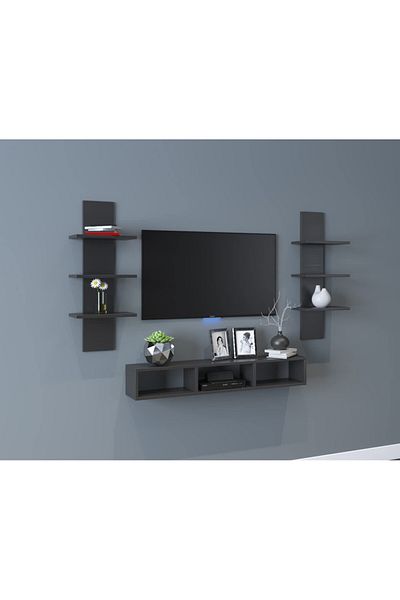Modern home Modern Wall-Mounted TV Shelf with Storage Black