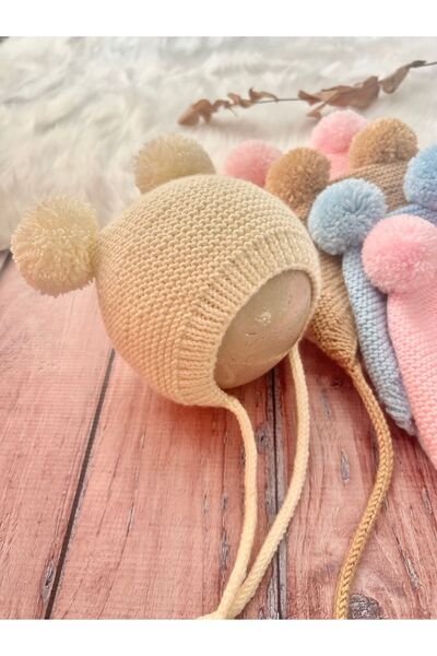 seraskids Hand Knitted Ecru Baby Pompom Hat