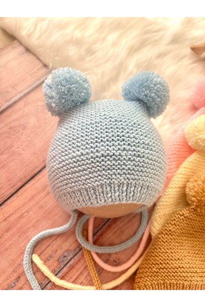seraskids Hand Knitted Blue Baby Boy Pompom Hat