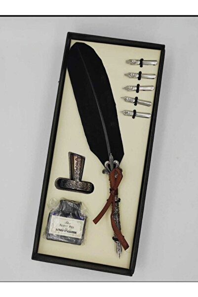 GIFTS STORE Tüylü Divit Kalem ( Hokka Ve Mürekkepli ) 5 Farklı Divit Uçlu Set