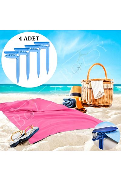 Boldy 4-piece Beach and Spring latch - Towel Stake and Stabilizer - Towel Holder