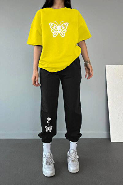 MODARİCH Комплект от тениска и спортен панталон с шарка на пеперуда и роза в ...