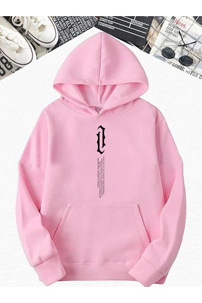 BENROMA Oversize Pink Patterned Printed Hooded Sweatshirt